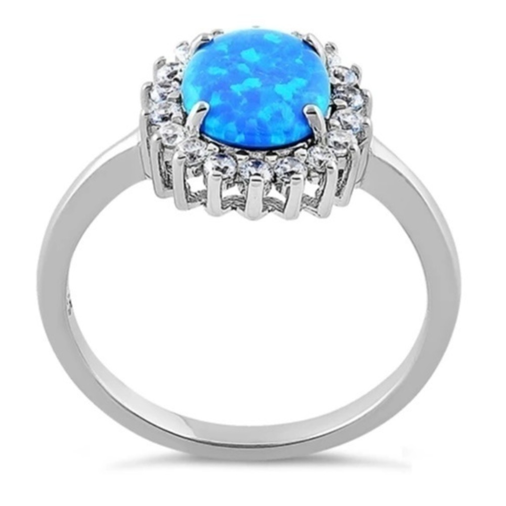 925 Sterling Silver Oval Blue Lab Opal CZ Ring - Picture 3 of 5